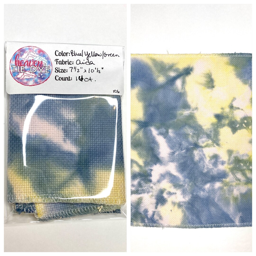 Hand Dyed Aida Fabric 14 Count Blue Yellow Green & White Etsy UK