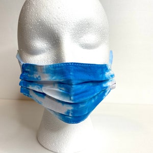 Tie Dye XS Face Mask - bright blue and white!