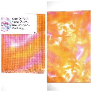 Hand Dyed Aida Fabric 14 count Sorbet colors - Pink, Orange, & White!