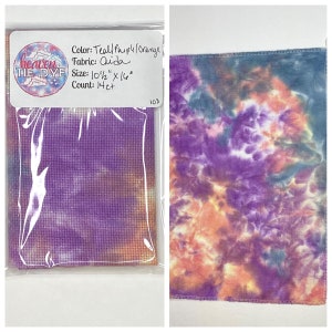 Hand Dyed Aida Fabric 14 count Teal, Purple, Orange & White!