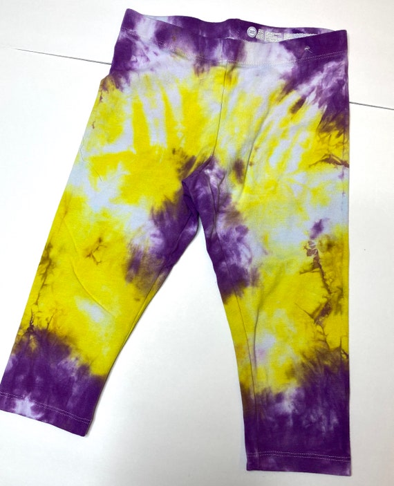 Kids S Purple, Yellow and Light Purple Tie Dye Capri Pants!