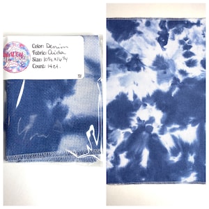 Hand Dyed Aida Fabric 14 count Denim Blue & White!