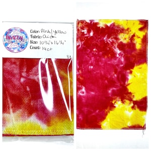 Hand Dyed Aida Fabric 14 Count, red, pink & yellow!