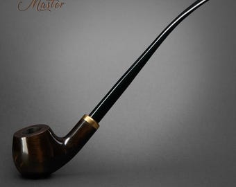 Pipa de fumar tabaco de madera tallada a mano por el Sr. Brog, modelo Churchwarden negro de 14 pulgadas + caja