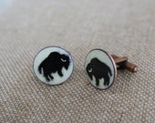 Buffalo Cufflinks, Black Buffalo on Off White, Copper Enameled on Pennies, Men's Cuff Links