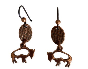 Buffalo Earrings, Buffalo Jewelry, Copper Buffalo Earrings, Bison Earrings, Copper Bison Earrings, Bison Jewelry, Buffalo Charm Earrings