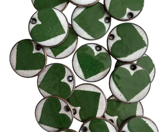 Heart Charms, Penny Heart Charms, Green Heart Charms, Blue Heart Charms, Black Heart Charms, Lucky Penny Charms, Copper Enameled Charms