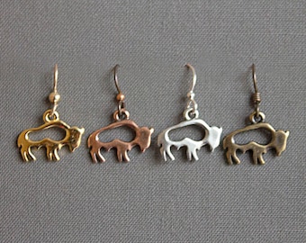 Buffalo Earrings, Buffalo Herd Earrings, Buffalo Charm Earrings, Gold, Silver, Copper, Brass Buffalo Earrings, Buffalo Jewelry, Buffalo NY