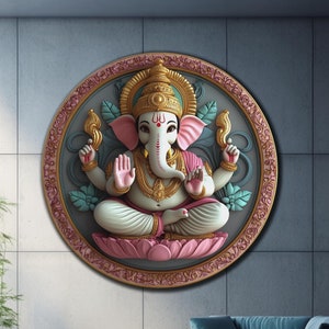 Ganesha Wall Art, Tempered Glass Wall Art, Glass Printing Art, Round Wall Art, Hindu Wall Decor, Circle Wall Decor,Magical Ganesh Wall Decor