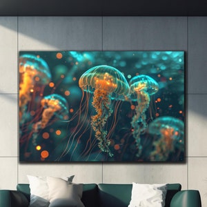 Jellyfish Tempered Glass Art, Jellyfish Wall Art, Glass Printing, Jellyfish Glass Art, Sea Glass Wall Decor, Animal Art,Jellyfish Wall Decor