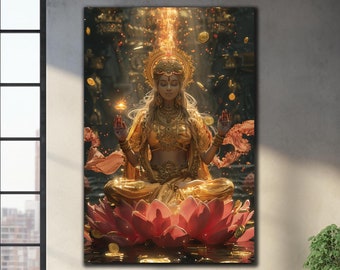 Goddess Wall Art, Lakshmi Wall Art, Glass Wall Art Large, Tempered Glass Wall Art, Hindu God Wall Art, Glass Printing, Lakshmi Wall Decor