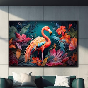 Flamingo on Decor, Glass Wall Decor, Animal Painting, Wall Art, Minimalist Glass Artwork, Animal on Tempered Glass, Flamingo Glass Painting