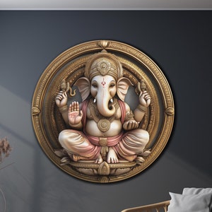 Ganesha Wall Art, Tempered Glass Wall Art, Glass Printing Art, Round Wall Art, Hindu Wall Decor, Circle Wall Decor,Magical Ganesh Wall Decor