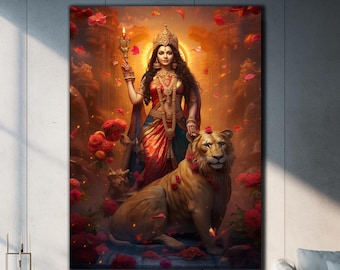 Tempered Glass Wall Art, Durga Wall Art, Glass Printing, Large Glass Wall Art,Hindu Wall Art,Durga Painting,Hindu Wall Decor,Indian Wall Art