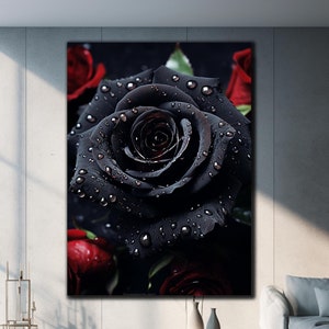 Rose Glass Art, Natural And Vivid Wall Decor, Water Drop Black Rose Wall Decor, Modern Wall Art, Black Rose Tempered Glass Printing Wall Art