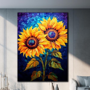 Glass Printing, Floral Stained Art, Extra Large Wall Art, Stained Glass Print,Sun Flower Decor,Tempered Glass Wall Art, Stained Window Glass