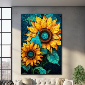 Stained Window Glass, Extra Large Wall Art, Sun Flower Decor, Glass Printing, Stained Glass Print, Floral Stained, Tempered Glass Wall Art