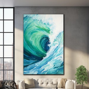 Glass Printing Sea Wave Wall Art, Sea Wave Wall Decor, Blue Ocean Waves Wall Art, Tempered Glass Wall Art, Abstract Sea Wall Decor Glass