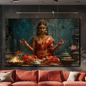 God Lakshmi Glass Wall Art, Glass Wall Art Large, Tempered Glass Wall Art, Hindu God Wall Art, Glass Printing Art, Lakshmi Wall Decor Art