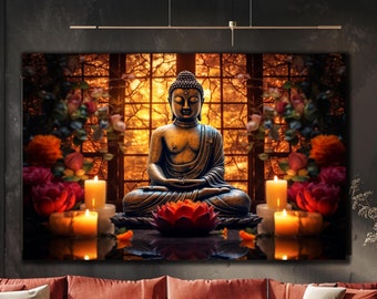 Tempered Glass Buddha Wall Art, Buddhist Wall Art, Housewarming Gifts, Buddhism Wall Decor, Large Wall Art, Magical God Buddha Glass Decor