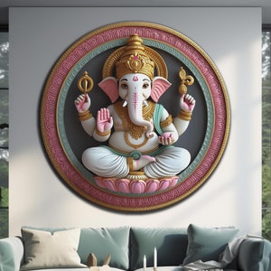Ganesha Wall Art, Tempered Glass Wall Art, Glass Printing Art, Round Wall Art, Hindu Wall Decor, Circle Wall Decor,Magical Ganesh Wall Decor