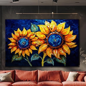 Stained Window Glass, Extra Large Wall Art, SunFlower Decor, Glass Printing, Stained Glass Print, Floral Stained Art,Tempered Glass Wall Art