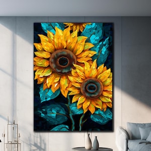 Stained Window Glass, Extra Large Wall Art, Sun Flower Decor, Glass Printing, Stained Glass Print, Floral Stained, Tempered Glass Wall Art