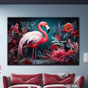Flamingo on Decor, Glass Wall Decor, Animal Painting, Wall Art, Minimalist Glass Artwork, Animal on Tempered Glass, Flamingo Glass Painting