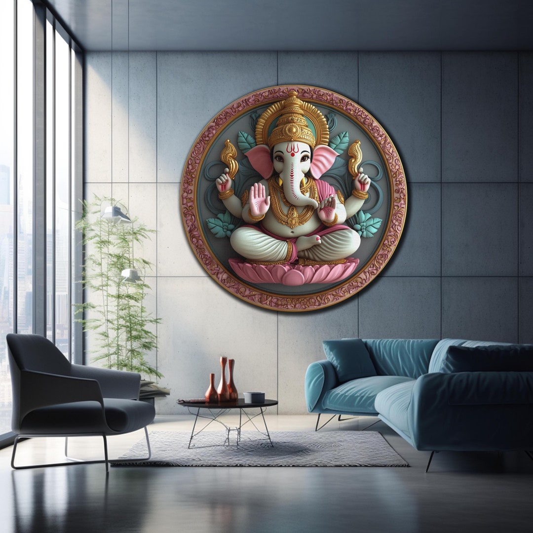 Ganesha Wall Art, Tempered Glass Wall Art, Glass Printing Art, Round ...