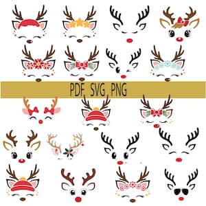 25+ Christmas Reindeer Faces Svg Png Bundle, Girl Reindeer Svg, Boy Reindeer Svg, Christmas 2024 Svg, Instant Download, Silhouette