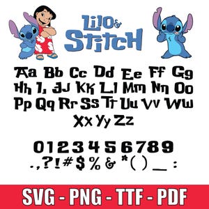 Fichiers Lilo et Stitch police Svg TTF, lettres et chiffres de l'alphabet Lilo et Stitch, Lilo et Stitch svg, police Stitch Svg-ttf-png Lilo & Stitch