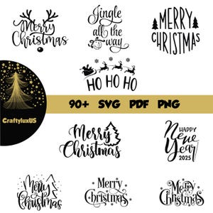 Merry Christmas Text Svg Bundle, Merry Christmas Svg, Christmas Svg Files For Cricut, Christmas Svg Cut Files, Svg, Dxf, Png, Eps