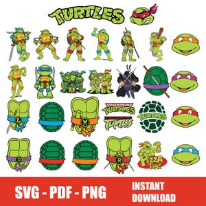 Pacchetto SVG PNG delle Tartarughe Ninja, PNG delle Tartarughe Ninja, Clipart delle Tartarughe Ninja, Donatello, Raffaello, Leonardo, Michelangelo, Cricut delle Tartarughe Ninja