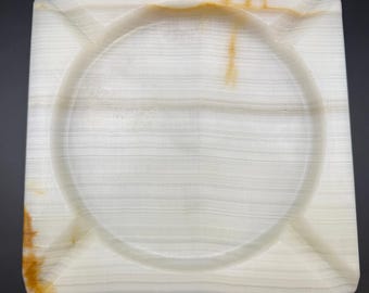 70's Orange & White Onyx Stone Ashtray Trinket Tray Decor Square Marble Ashtray