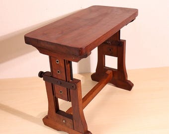 Antique Chautauqua Lewis E Myers Adjustable Wood Stool Primitive Child Desk Chair 1920s Educational Furniture Rustic Housewarming Gift