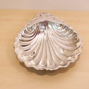 Vintage Sheridan Silverplate Shell Platter, Footed Scallop Serving Dish