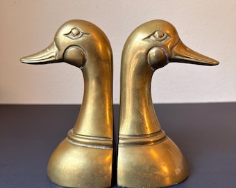 Vintage Brass Duck Head Bookend, Himark Taiwan Solid Brass Mallard Book End, Mid Century Modern Cottage Shelf Decor, Sold Individually