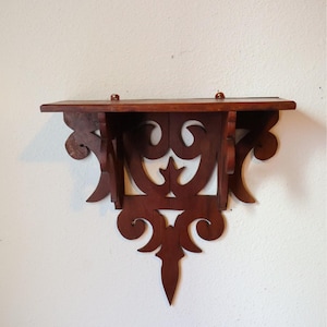 Antique Victorian Walnut Fretwork Wall Shelf – Scroll Cut Desk Letter Rack