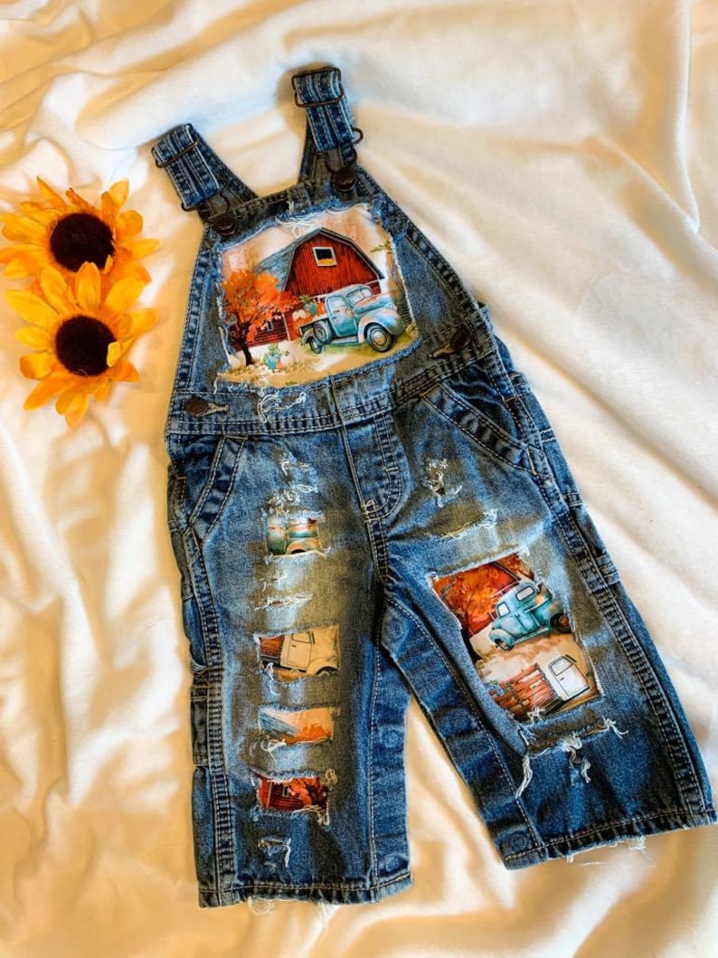 Rustic Overalls Distressed Denim Fall Overalls: Upcycled Pumpkin Patch Outfit - Etsy