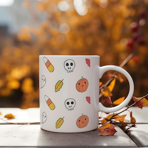 Halloween Ceramic Mug, Spooky Coffee Cup, Witchy Tea Cup, Halloween Kitchen Decor, Ghostly Beverage Mug, Pumpkin Mug