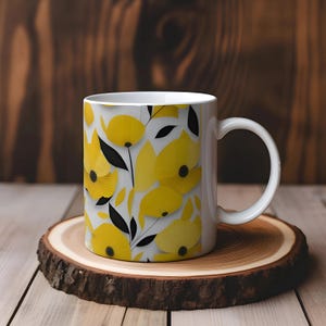 Yellow Flower Mug Fun Bright Sunny Mug Gift Yellow Lover Art Mug