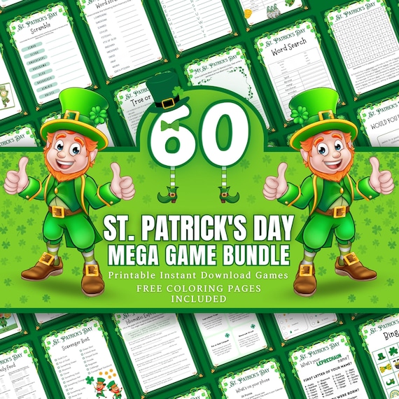 St. Patrick's Day Games Bundle | 60+ Printable Games for Kids & Adults | St. Patrick's Day Classroom Fun, Leprechaun Games, Party Activities