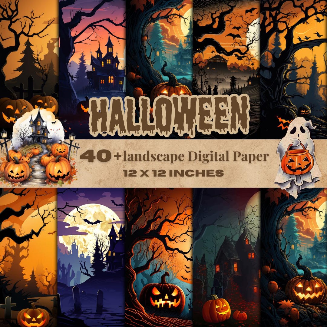 Halloween Digital Paper Bundle 12x12 – 40+ Seamless Landscape ...