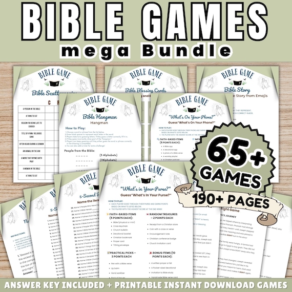Bible Games Mega Bundle 65+ Printable Christian Games for Kids & Adults | 190+ Pages | Church, Youth Group, Sunday School, Family Game Night