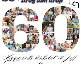 Personalized 60th Birthday Photo Collage, 60th Birthday Gift for Him, Her, Mom, Dad, Grandma & Grandpa, Memorable Family Keepsake Canva Edit