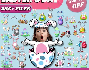 Easter Bunny Photo Frame Bundle | Add Your Own Face | 285+ PNG Files | Easter Clipart | Sublimation & DIY Crafts | PSD, Jpg, Pdf Included
