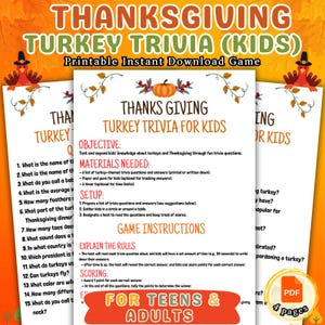 Turkey Trivia Game, Thanksgiving Fun Party Game, Fall Game For Kids & Adults, Friendsgiving Family Trivia Quiz, Printable Class Activity