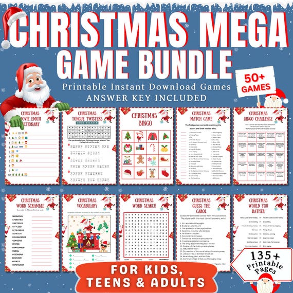 50+ Christmas Games Bundle, Christmas Party Games, School Christmas Game, Christmas Games Printable, Office Christmas, Family Christmas Game