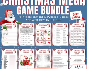 50+ Christmas Games Bundle, Christmas Family Party Games, Printable Christmas Games for Kids & Adults, Xmas Class Activities, office Party