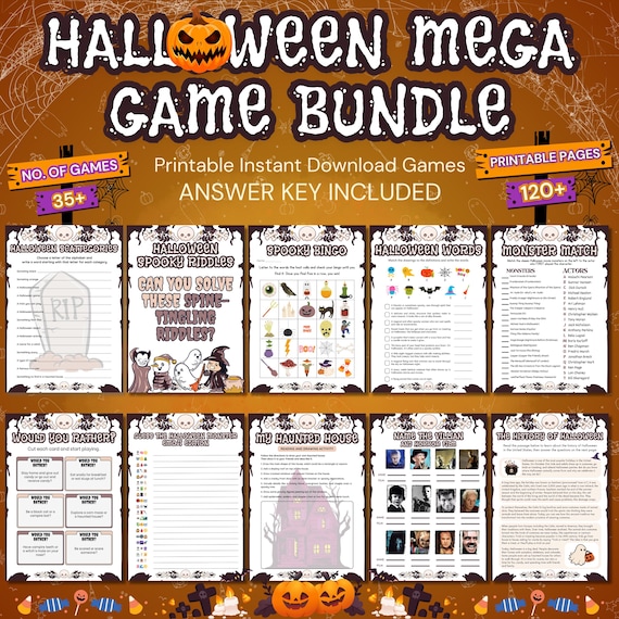 120+ Halloween Games Mega Bundle | Printable Halloween Games for Kids, Adults, Teens | Halloween Party Activities & Classroom Fun